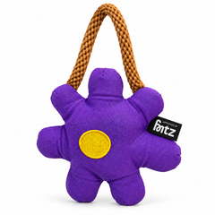 The Daisy Dog Toy: purple flower-shaped tug toy with rope handle
