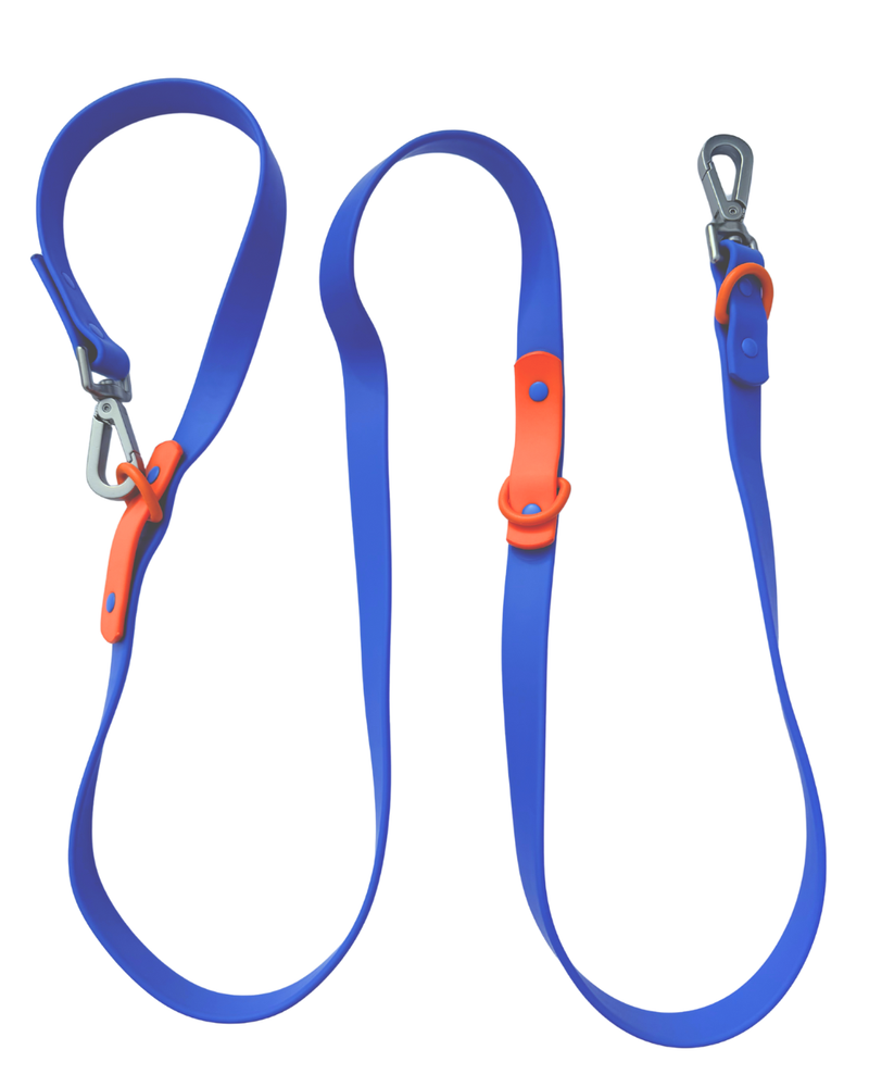The Fritz Leash in Blue Orange, waterproof dog leash with three attachment points
