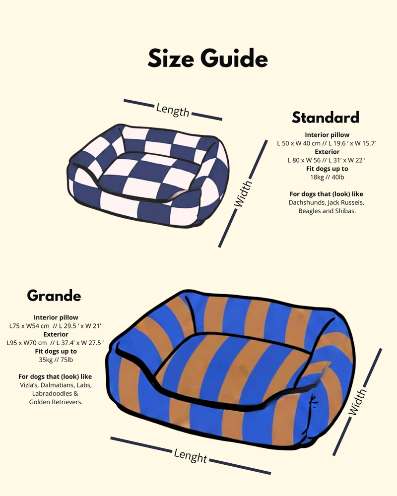 Fritz Nest Bed size guide with Standard and Grande dimensions
